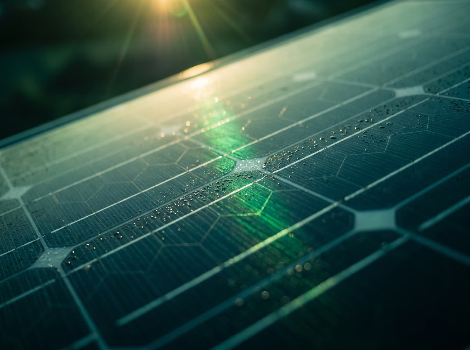 Cellules photovoltaïques d'un panneau solaire au coucher du soleil