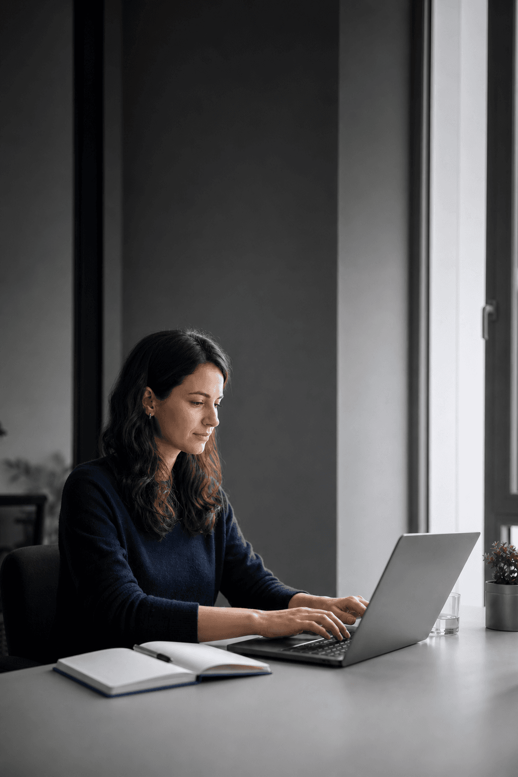 A professional using AI during focused individual work
