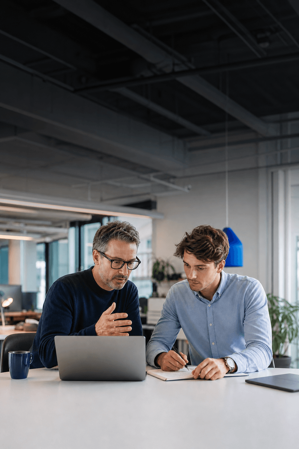 A mentor guiding an employee through their work
